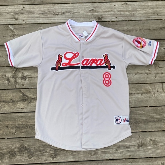 Vintage 1980s Embroidered Cardenales De Lara Venezuelan Baseball Jersey Gray - Picture 1 of 16